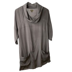 Fei Anthropologie Silk Cowl Neck Grey Tunic Sheath Dress 2